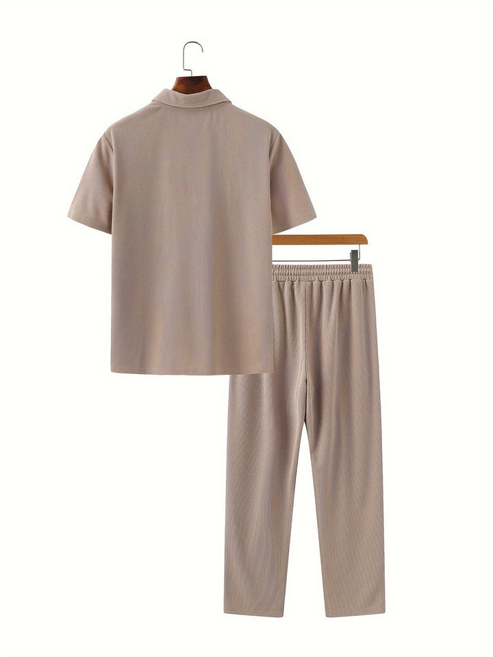 Men's Two-Piece Set | Short Sleeve Shirt & Trousers | Casual & Comfortable