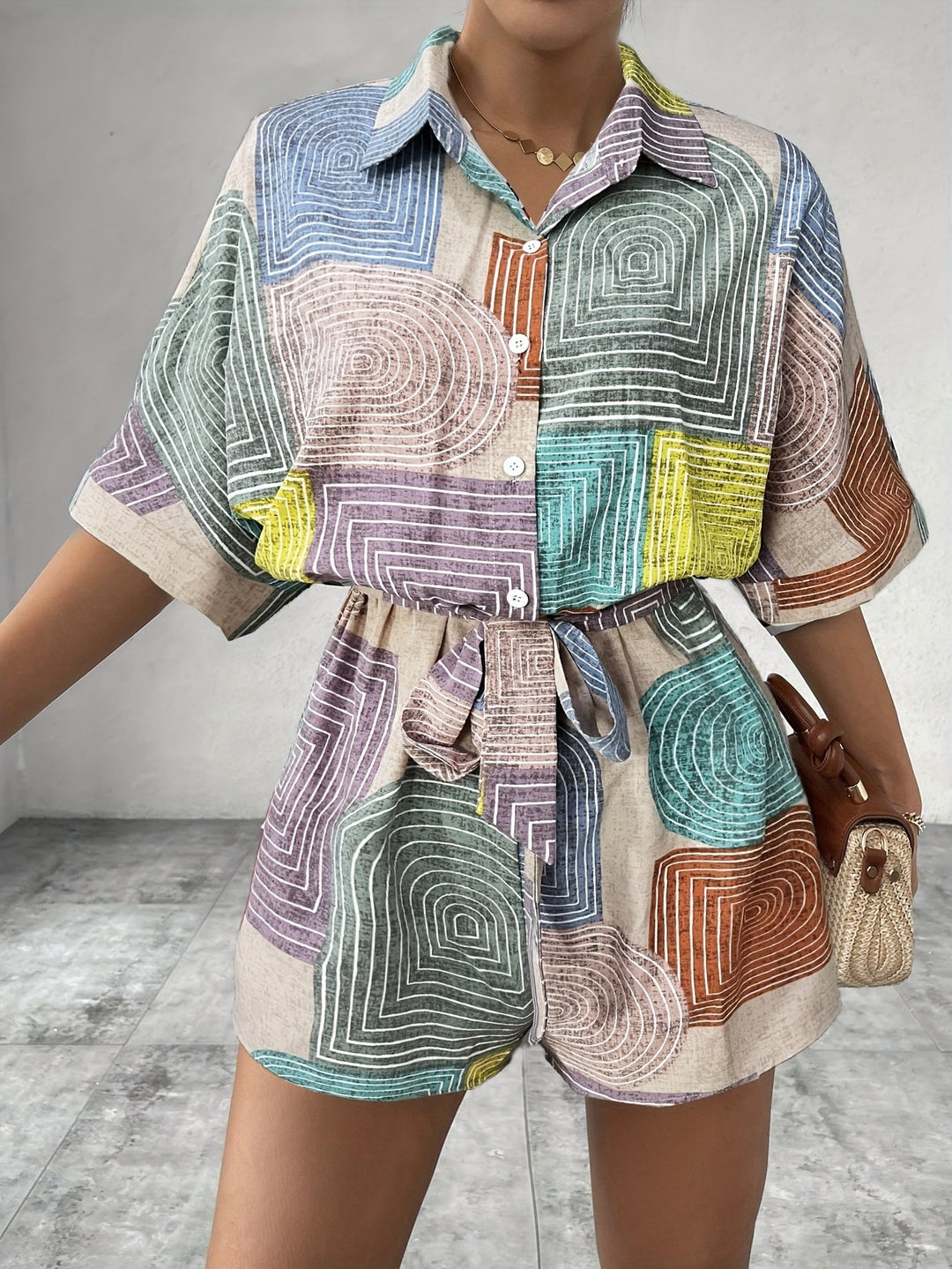 Rompers for Women | Vibrant Colour Block | Short Sleeve Summer Dress | Elegant Holiday Look