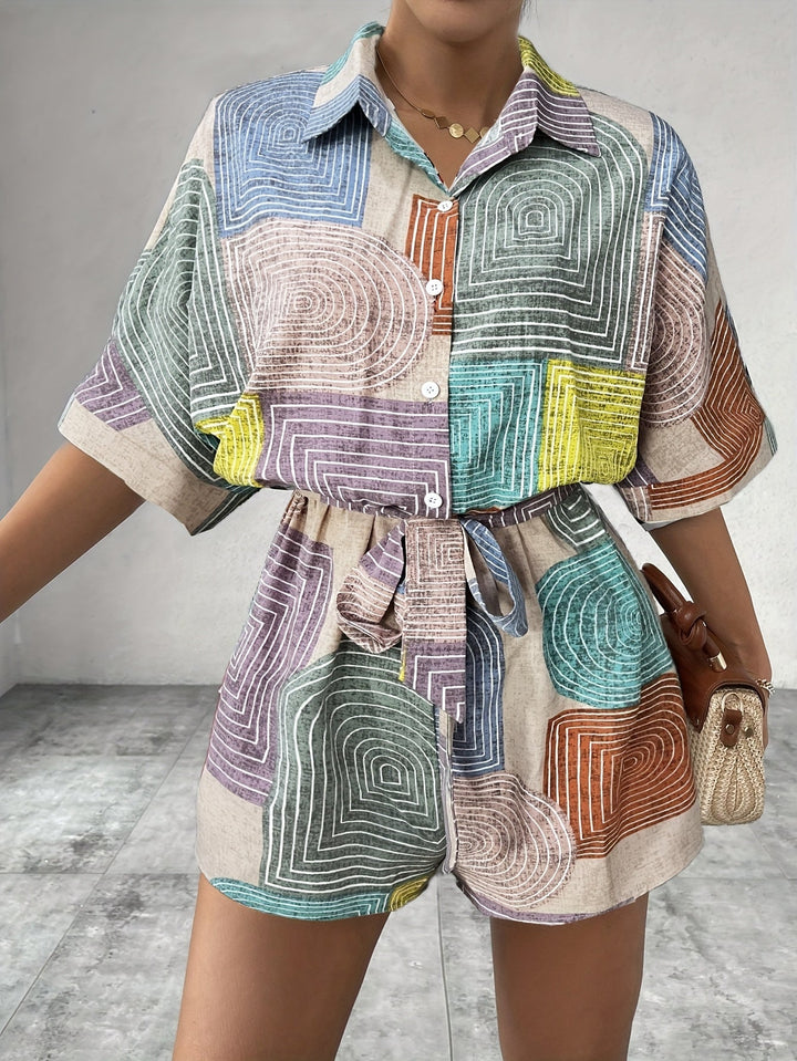 Rompers for Women | Vibrant Colour Block | Short Sleeve Summer Dress | Elegant Holiday Look