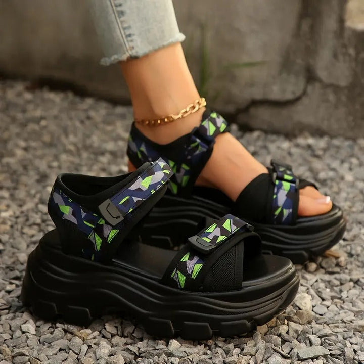 Sandals | Roman Style & Camouflage Straps | Adjustable Closure & Thick Sole | PU for Summer