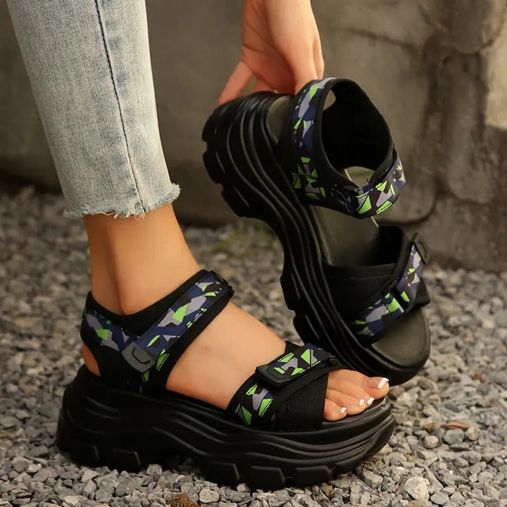 Sandals | Roman Style & Camouflage Straps | Adjustable Closure & Thick Sole | PU for Summer
