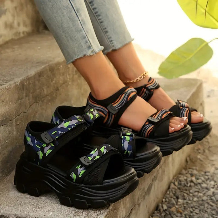 Sandals | Roman Style & Camouflage Straps | Adjustable Closure & Thick Sole | PU for Summer
