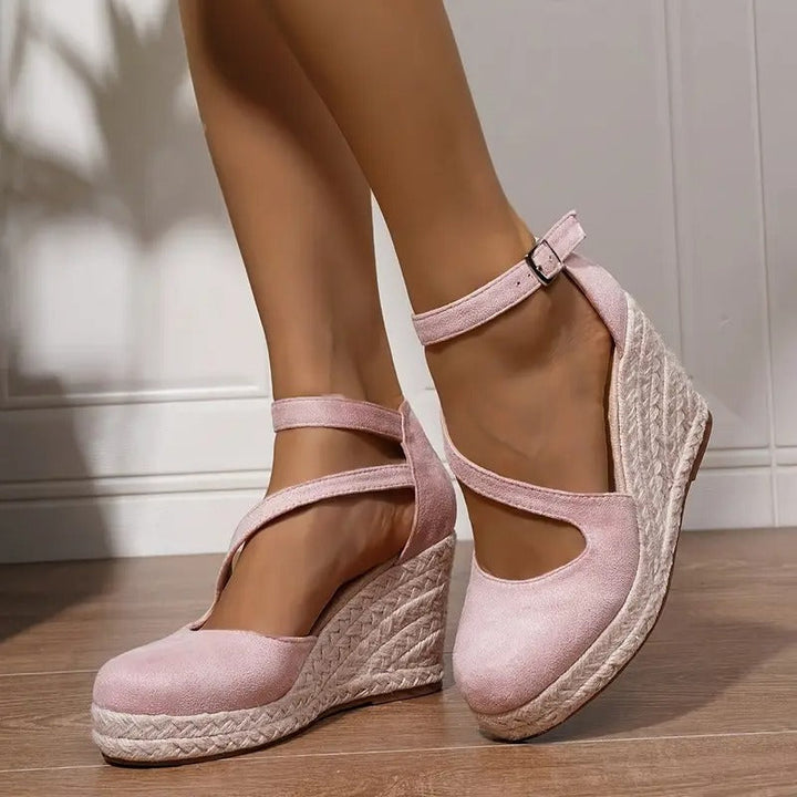 Sandals | Rose Colour & Round Toe | Ultra High Heel & TPR Sole | Adjustable Ankle Strap