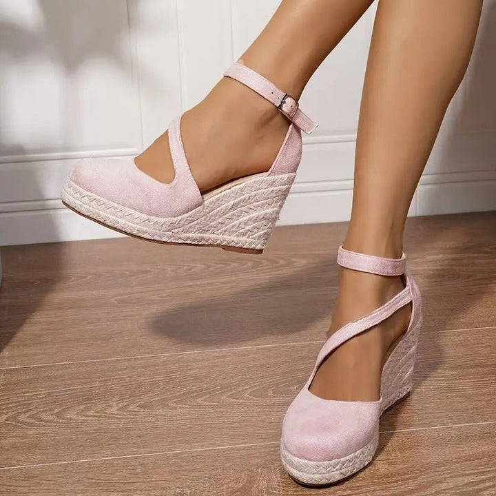 Sandals | Rose Colour & Round Toe | Ultra High Heel & TPR Sole | Adjustable Ankle Strap