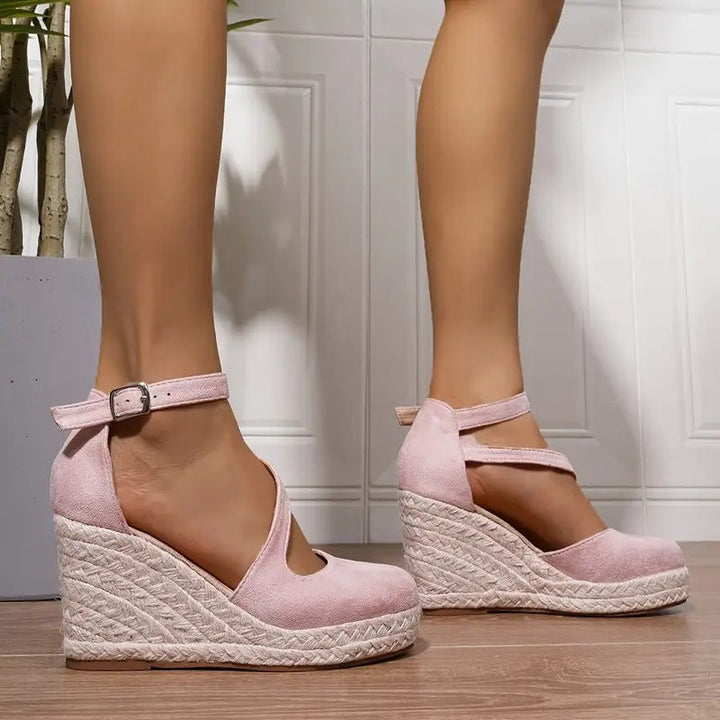 Sandals | Rose Colour & Round Toe | Ultra High Heel & TPR Sole | Adjustable Ankle Strap