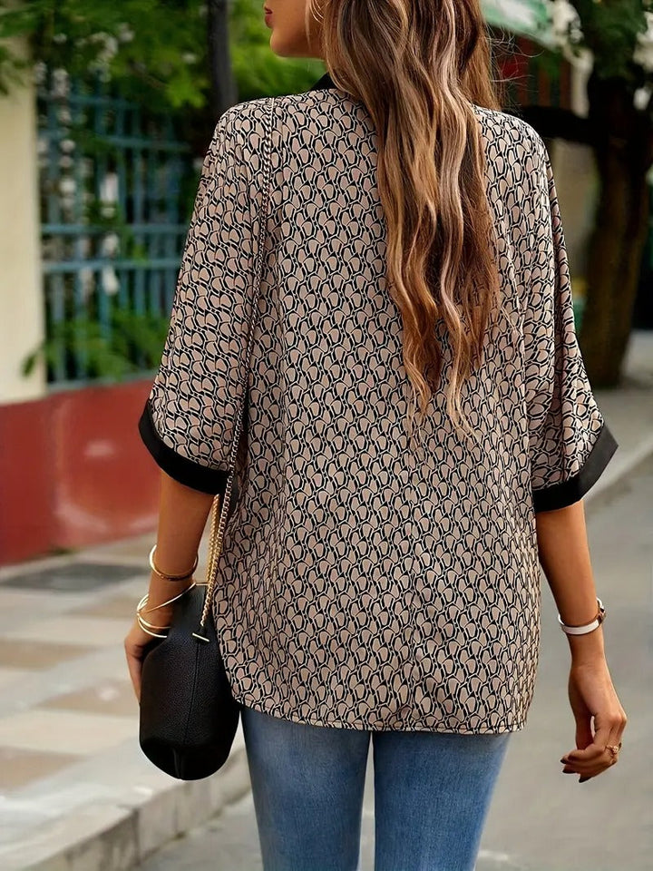 Women Blouse | V-Neck & Batwing Sleeves | Geometric Pattern | Spring & Summer