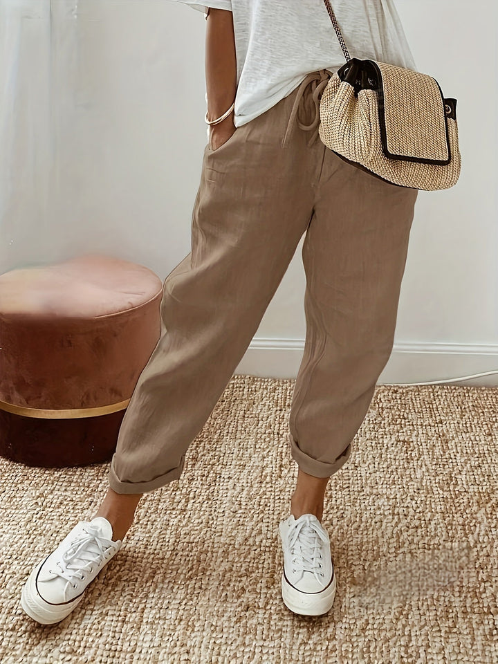 Women Pants | Relaxed Fit & Sewn Pockets | Drawstring at Waist | Spring-Summer