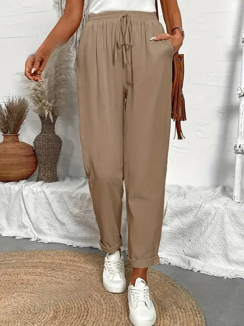 Women Pants | Relaxed Fit & Sewn Pockets | Drawstring at Waist | Spring-Summer