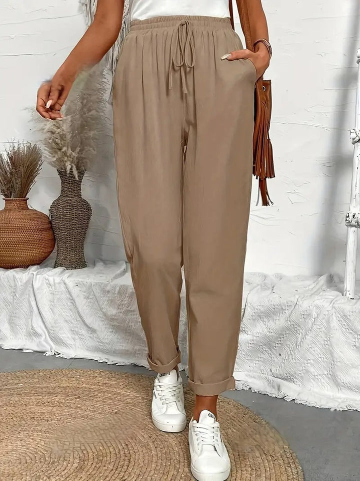 Women Pants | Relaxed Fit & Sewn Pockets | Drawstring at Waist | Spring-Summer