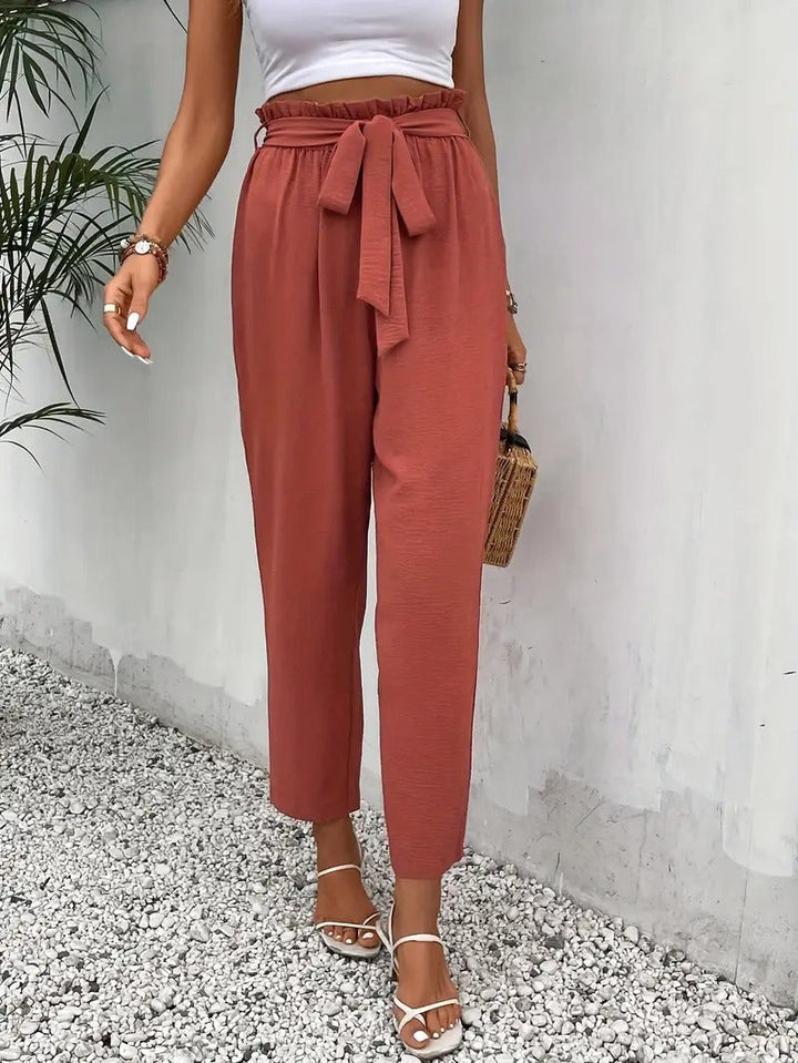 Women Pants | Tailored Fit & Elastic Waist | Elegant Long Trousers with Knit Detail for Spring/Summer