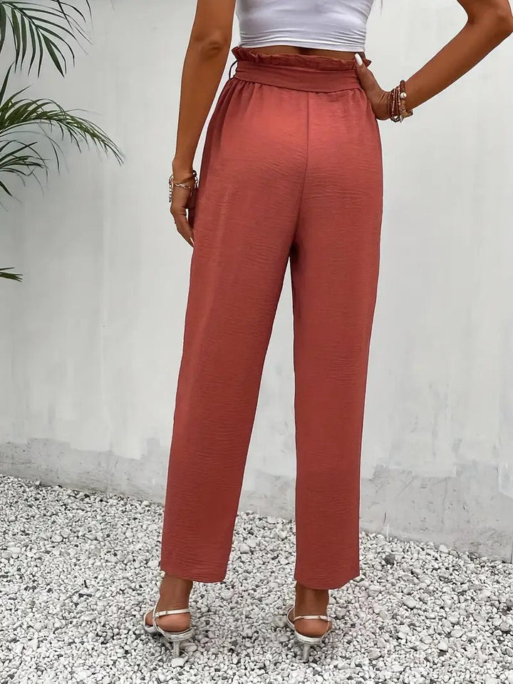 Women Pants | Tailored Fit & Elastic Waist | Elegant Long Trousers with Knit Detail for Spring/Summer