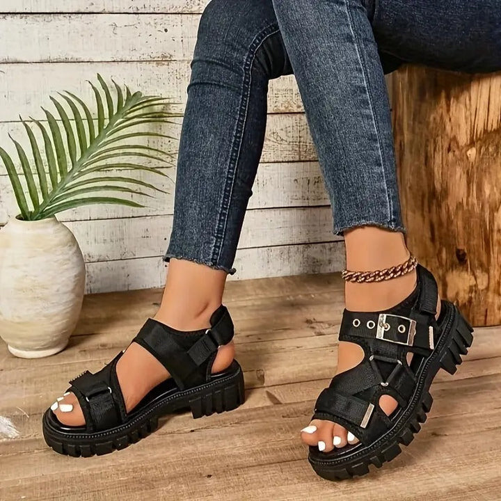 Women sandals | Thick Sole & Round Toe | Velcro Straps & Rubber Sole | Comfortable Beach Shoes
