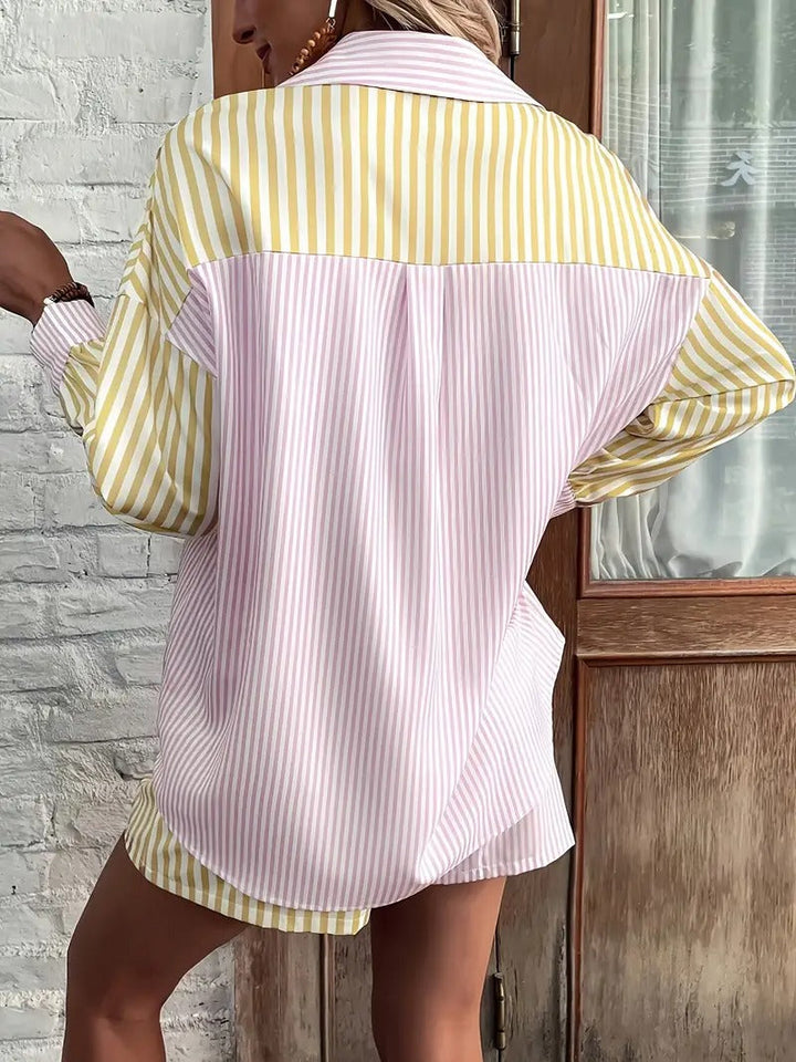 Women Set | Striped Blouse & Shorts | Airy & Casual Style | Polyester Summer Outfit