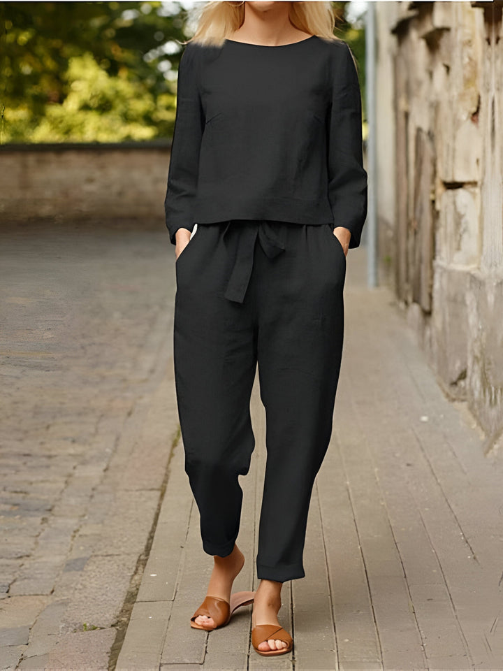 Women set | Vintage Top & Wide Leg Trousers | Cotton Linen & Boho Style | Two-Piece Summer Outfit