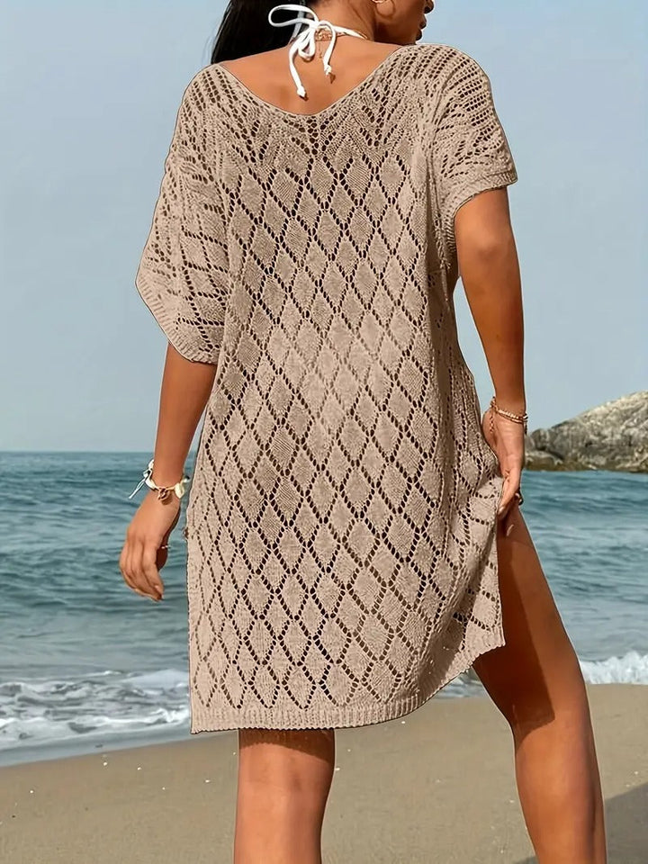 Women's Beach Dress | Lightweight V-Neck | Sun Protection & Semi-Transparent | Khaki