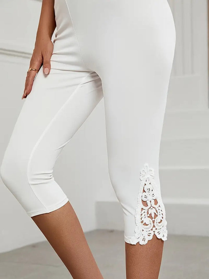 Women's Capri Leggings with Lace Trim | Stretchy & Comfortable | For Spring, Summer & Autumn