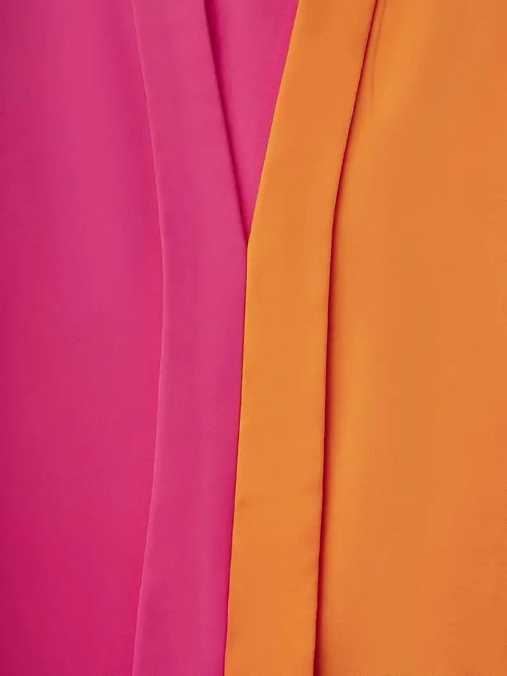 Women's Colour Block Shirt | Elegant V-Neck & Contrast Collar | Spring & Summer Fashion