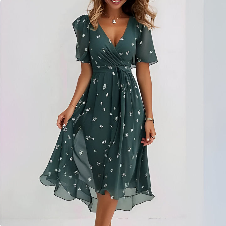 Women’s Dress | V-Neck & Flowing Fit | Elegant Spring & Summer Style | Polyester-Cotton