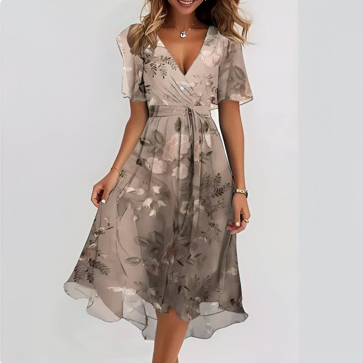 Women’s Dress | V-Neck & Flowing Fit | Elegant Spring & Summer Style | Polyester-Cotton