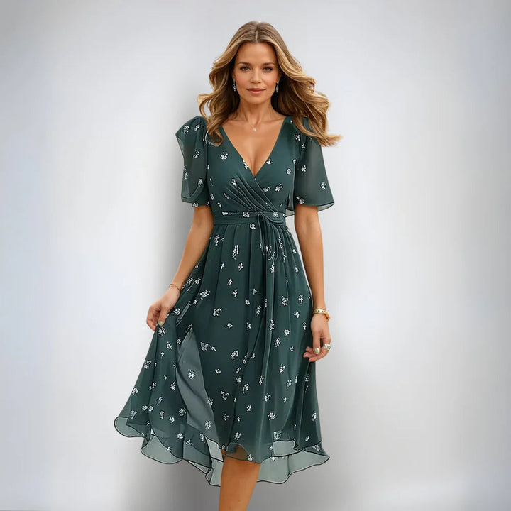 Women’s Dress | V-Neck & Flowing Fit | Elegant Spring & Summer Style | Polyester-Cotton