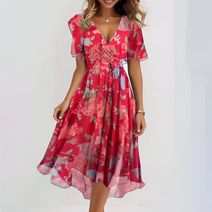 Women’s Dress | V-Neck & Flowing Fit | Elegant Spring & Summer Style | Polyester-Cotton