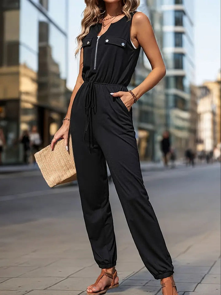 Women's Jumpsuit | Sleeveless V-Neck & Pockets | Black & All Year Round