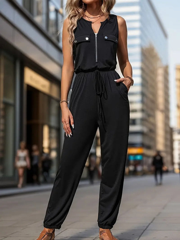 Women's Jumpsuit | Sleeveless V-Neck & Pockets | Black & All Year Round