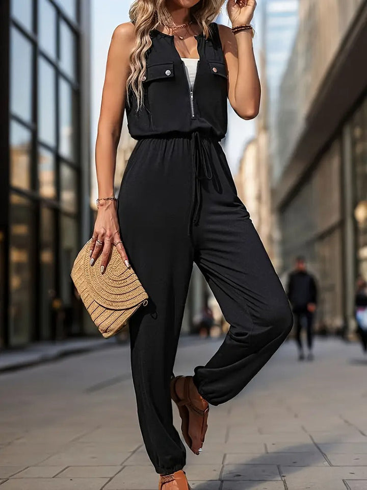 Women's Jumpsuit | Sleeveless V-Neck & Pockets | Black & All Year Round
