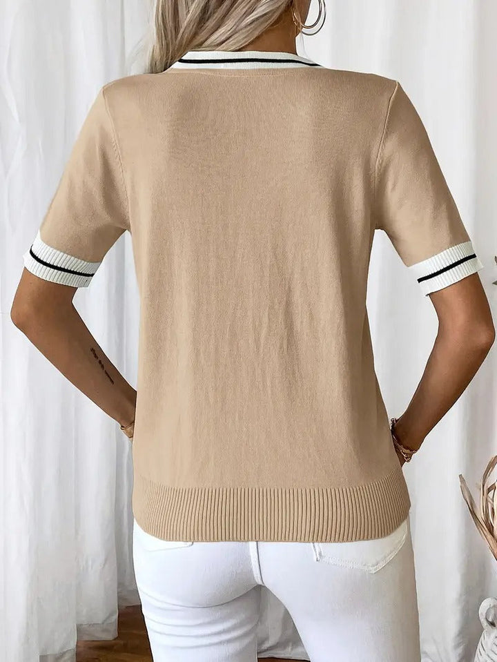 Women's Knitted Top with V-Neck | Elegant & Lightweight | Summer with Tie Detail