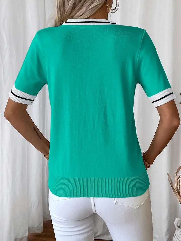 Women's Knitted Top with V-Neck | Elegant & Lightweight | Summer with Tie Detail