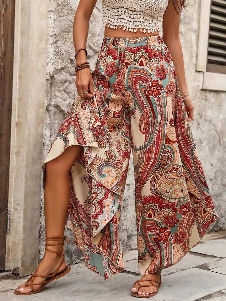 Women's Palazzo Trousers | Floral Pattern | High Waist & Comfortable Fit | Spring-Summer