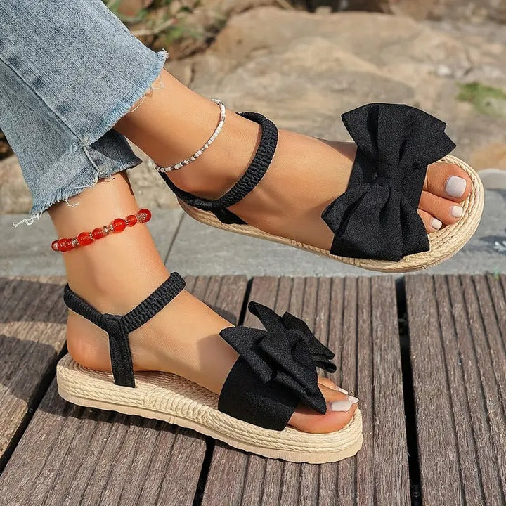 Women's sandals | Large Bow & Open Toe | Slip-on with EVA Sole | Flat & Summer Comfort