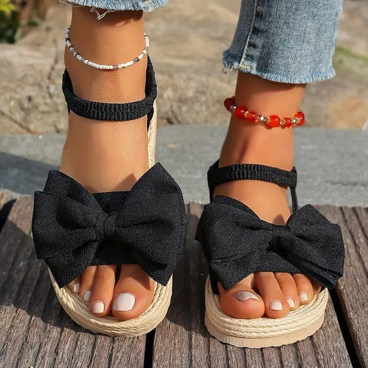 Women's sandals | Large Bow & Open Toe | Slip-on with EVA Sole | Flat & Summer Comfort