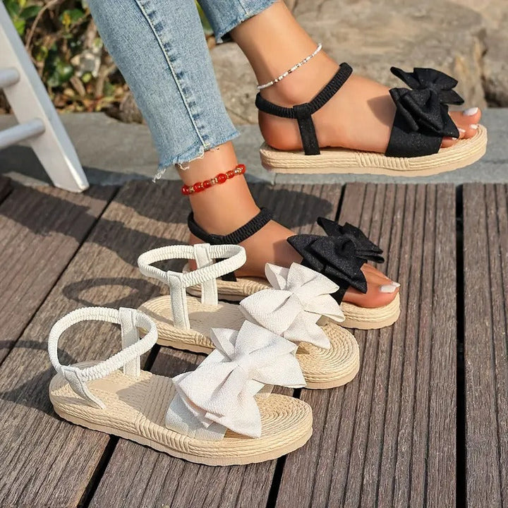 Women's sandals | Large Bow & Open Toe | Slip-on with EVA Sole | Flat & Summer Comfort