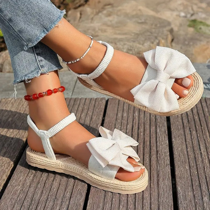 Women's sandals | Large Bow & Open Toe | Slip-on with EVA Sole | Flat & Summer Comfort