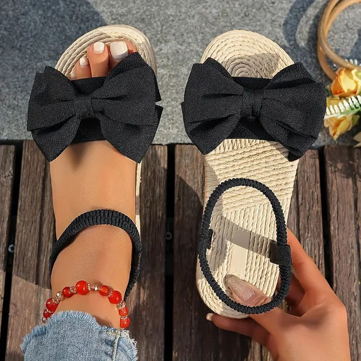 Women's sandals | Large Bow & Open Toe | Slip-on with EVA Sole | Flat & Summer Comfort