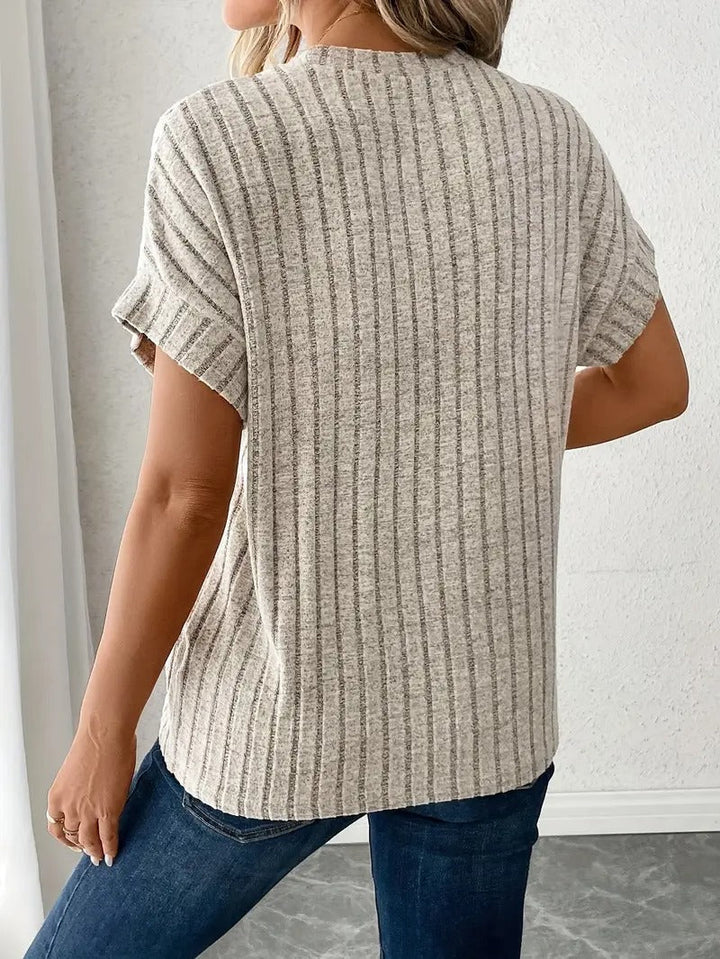 Women's T-shirt | Summer Casual | Ribbed Round Neck & Short Sleeve | Lightweight Solid Colour Design