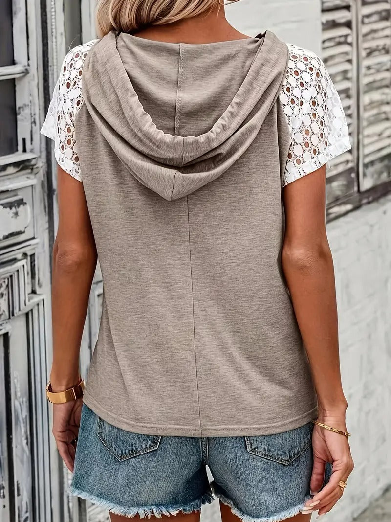 Women’s Top | Hoodie T-Shirt with Buttons | Relaxed & Summery | Stretch Premium Polyester
