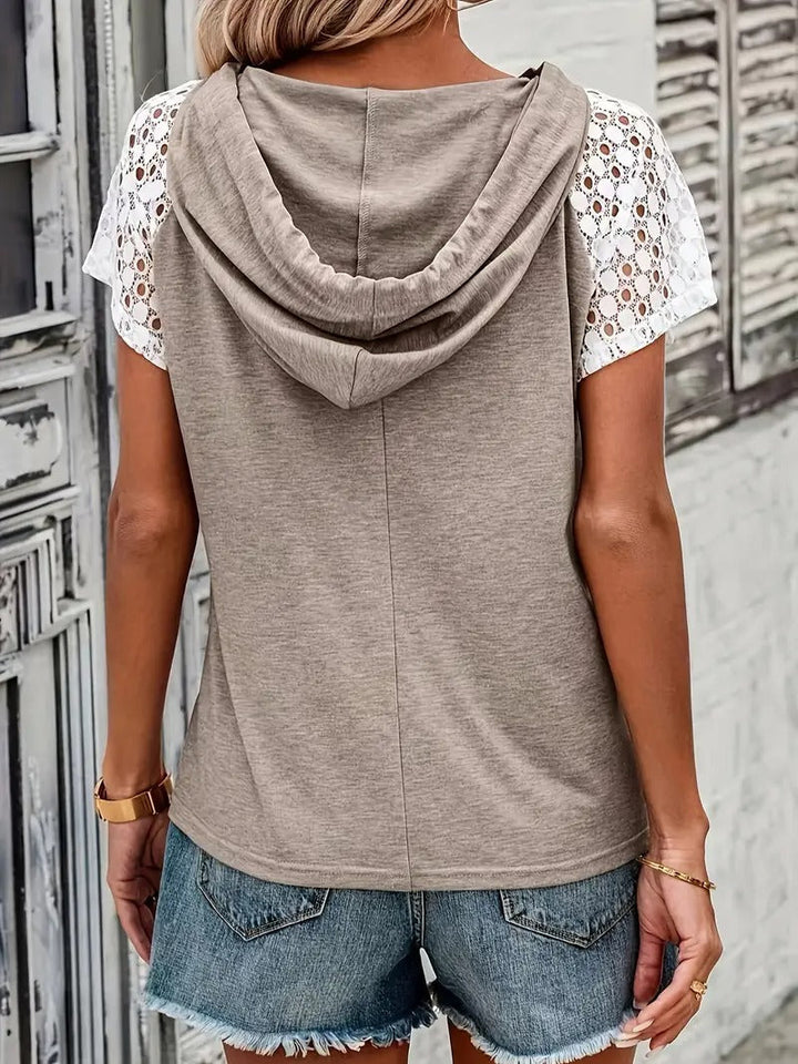 Women’s Top | Hoodie T-Shirt with Buttons | Relaxed & Summery | Stretch Premium Polyester
