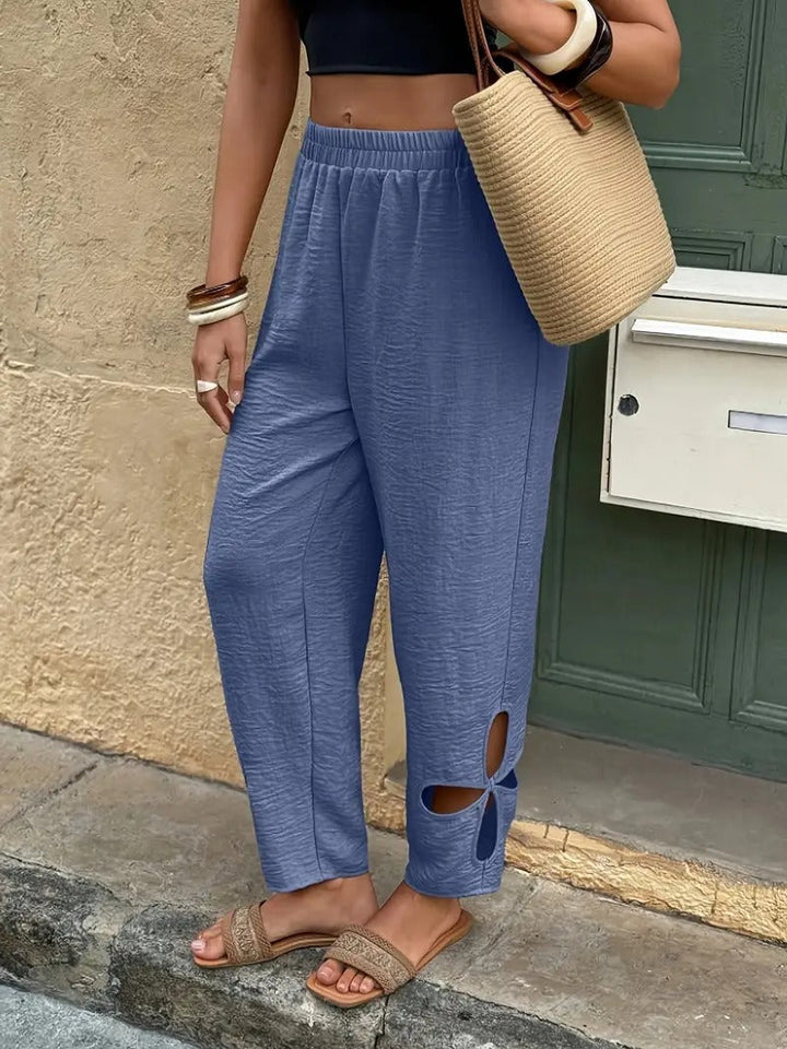 Women's Trousers | Cropped Style & Elastic Waist | Summer & Cut Detail