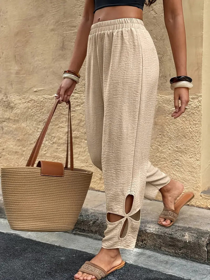 Women's Trousers | Cropped Style & Elastic Waist | Summer & Cut Detail