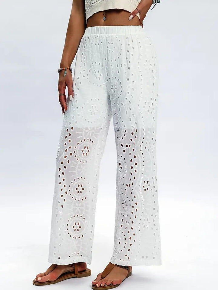 Women's Wide Embroidered Trousers | Elegant & Light | Perfect for Summer
