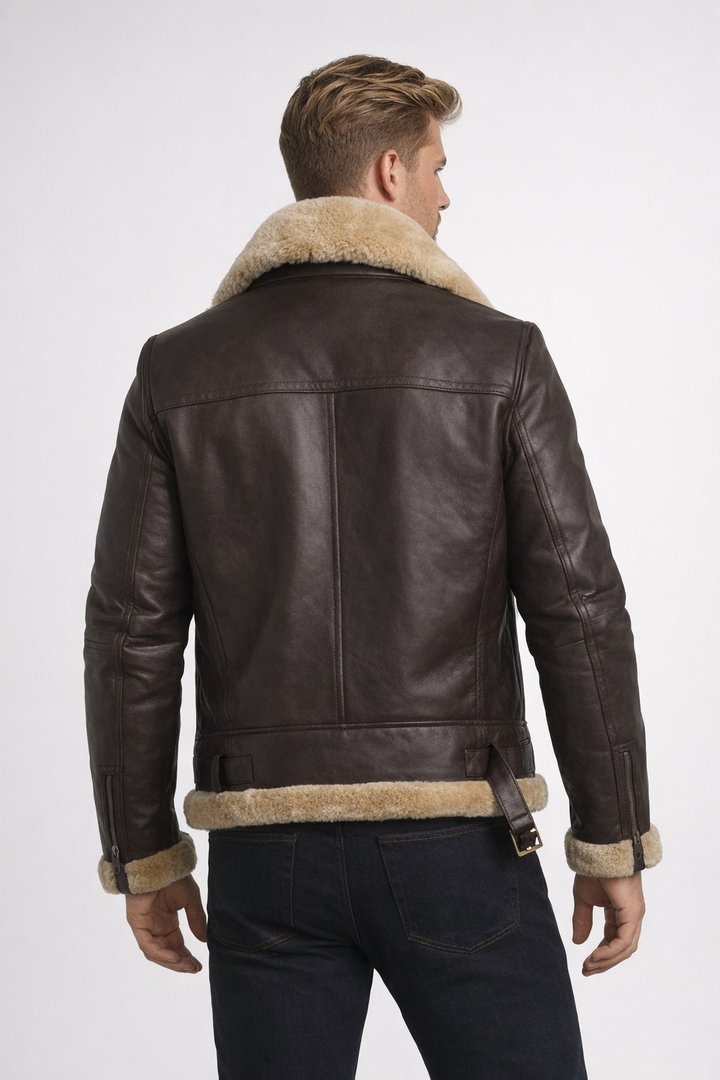 Men’s Leather Bomber Jacket | Genuine Sheepskin | Thick Lining | Zipper & Pockets