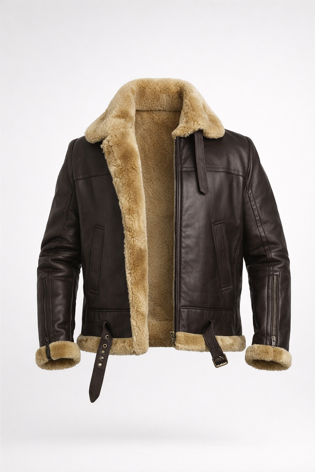 Men’s Leather Bomber Jacket | Genuine Sheepskin | Thick Lining | Zipper & Pockets