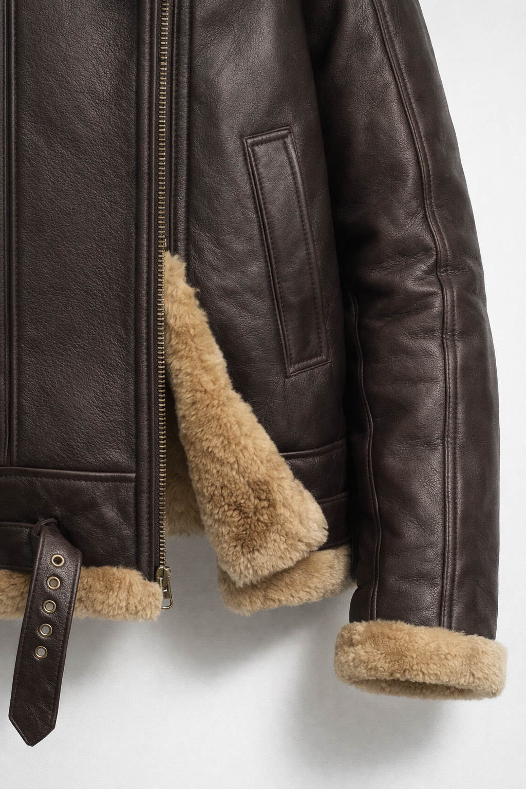 Men’s Leather Bomber Jacket | Genuine Sheepskin | Thick Lining | Zipper & Pockets