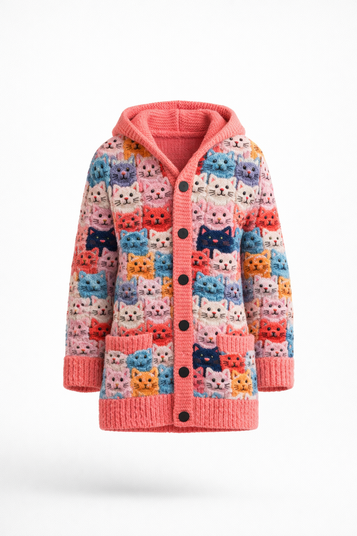 Women’s Cardigan | Colourful Cat Print Jumper | Elegent Clothing