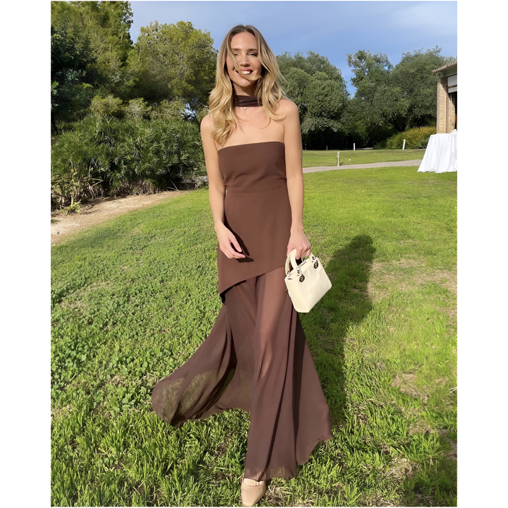 Dam Maxi Dress | Strapless & Backless | Elegant Mesh & Shawl Collar | Party & Wedding