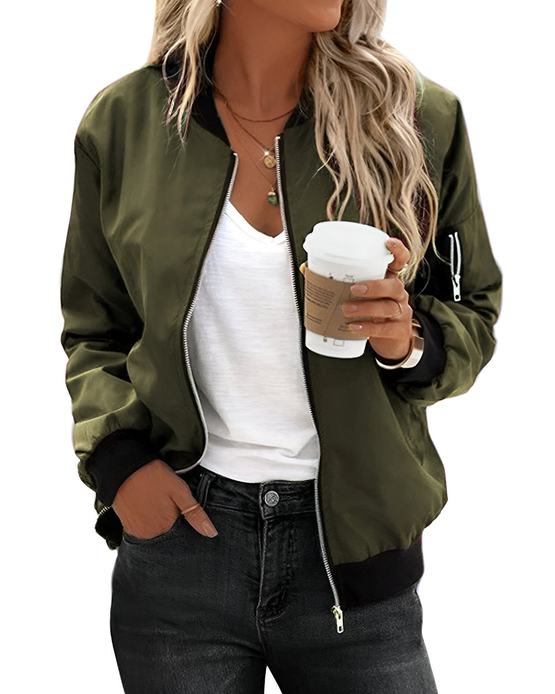 Women's Bomber Jacket | Slim & Thin | Stand Collar with Zip | Sporty Autumn Jacket