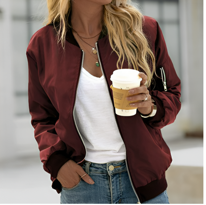 Women's Bomber Jacket | Slim & Thin | Stand Collar with Zip | Sporty Autumn Jacket