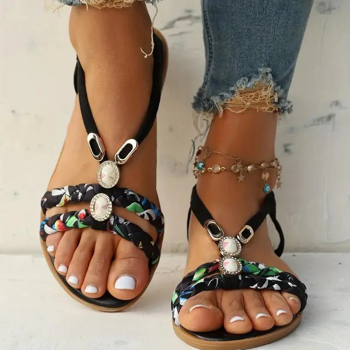 Women’s Sandals | Boho Summer Style | Soft Sole & Low Wedge Heel | Floral Design